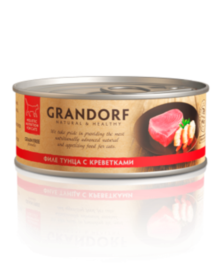 Grandorf 70г Влажный корм для кошек Tuna & Prawn, беззерновой, филе филе тунца с креветками