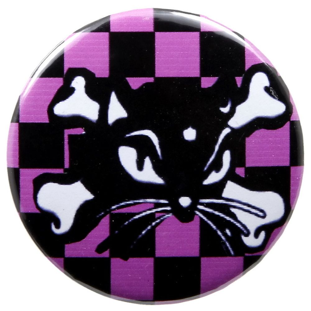 Значок Кот на черно-розовой шашечке