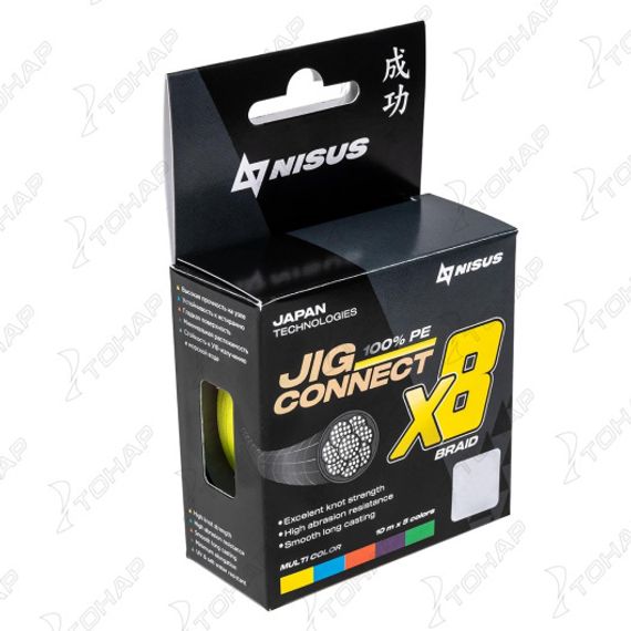 Шнур JIG CONNECT X8 PE Multicolor 150m #0.8, 0.14mm 8.7кг/14.7LB (T-N-JC-X8-0.14-150-M) NISUS