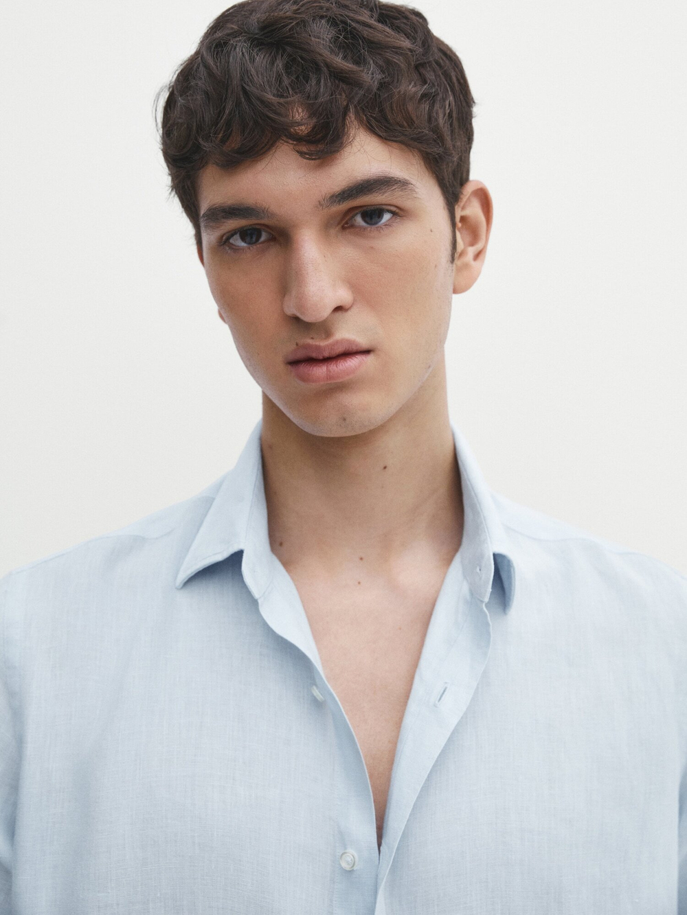 Massimo Dutti 100% льняная приталенная рубашка,  небесно-голубой