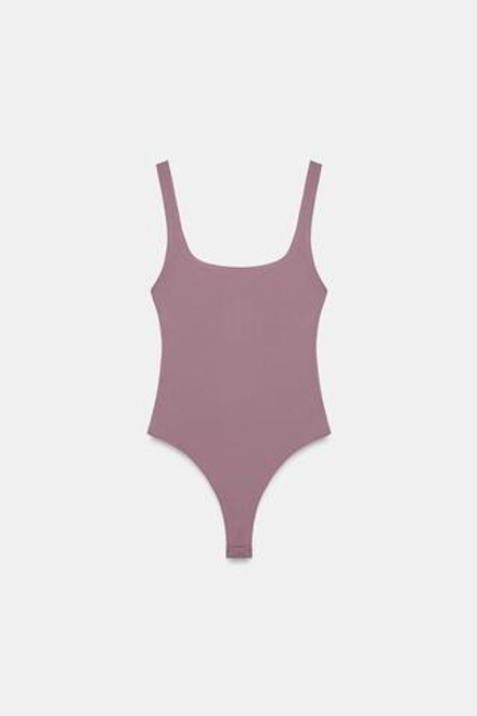 ZARA ЭЛАСТИЧНОЕ БОДИ С КВАДРАТНЫМ ВЫРЕЗОМ, РОЗОВЫЙ/ЛИЛОВЫЙ