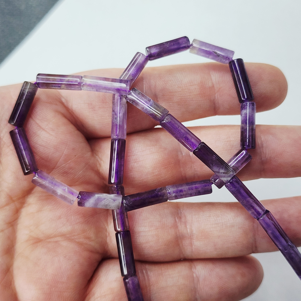 Аметист натуральный, бусина трубочка, цилиндр, р-р 13×4мм, штучно