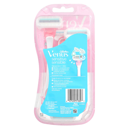Gillette, Venus, для чувствительной кожи, 3 одноразовых бритвенных станка