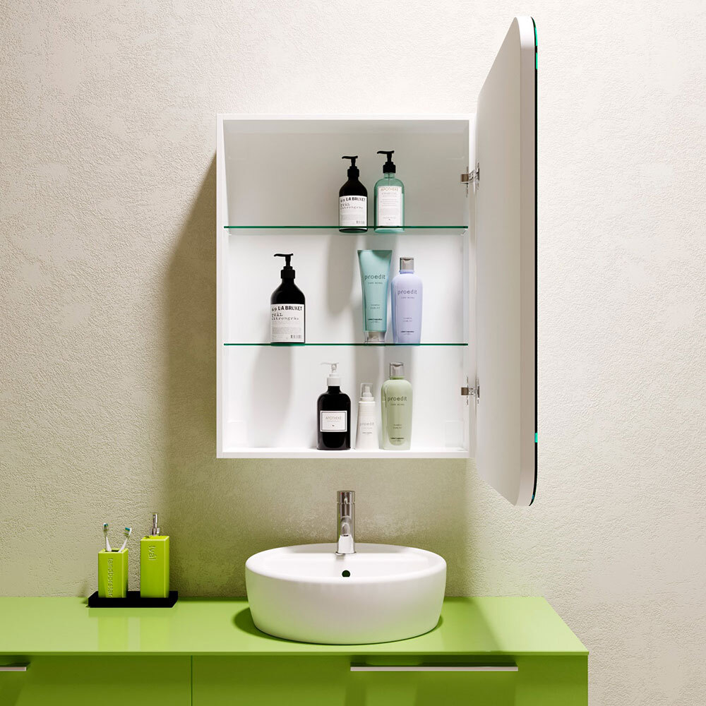 Зеркало-шкаф с подсветкой Джерси, 60х80 см (сенсорный выключатель, часы, правый, белый корпус)