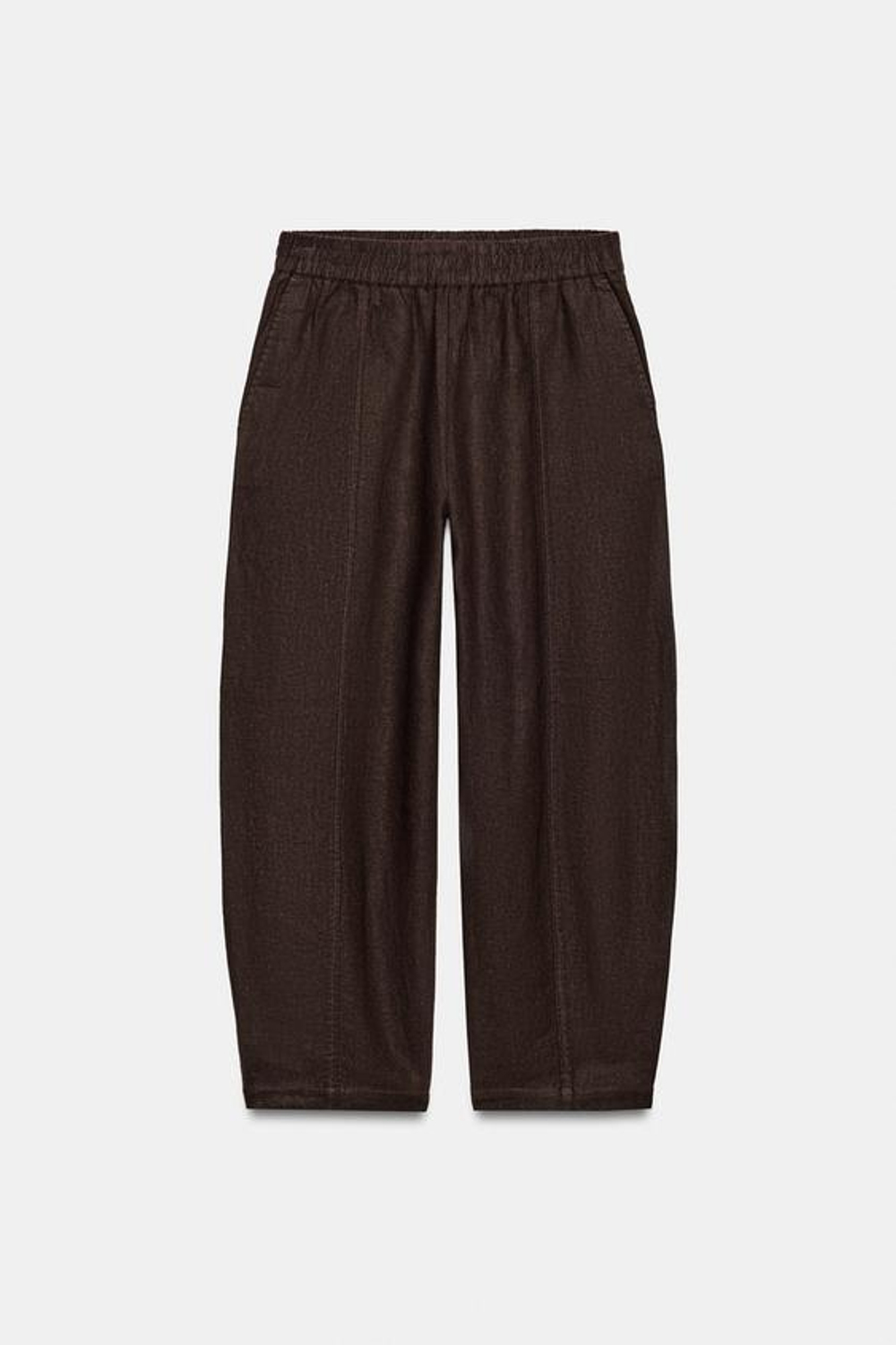 ZARA БРЮКИ BARREL ИЗ ЛЬНА, КОРИЧНЕВЫЙ