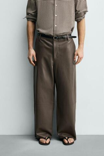 ZARA КОЖАНЫЕ БРЮКИ BALLOON FIT, БЕЖЕВЫЙ