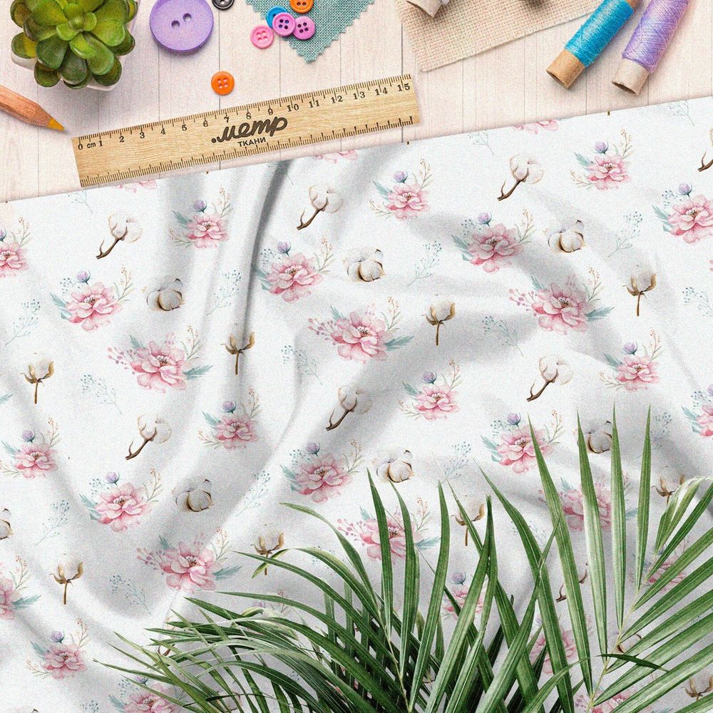 Ткань штапель весенний богатый сочный букет цветов