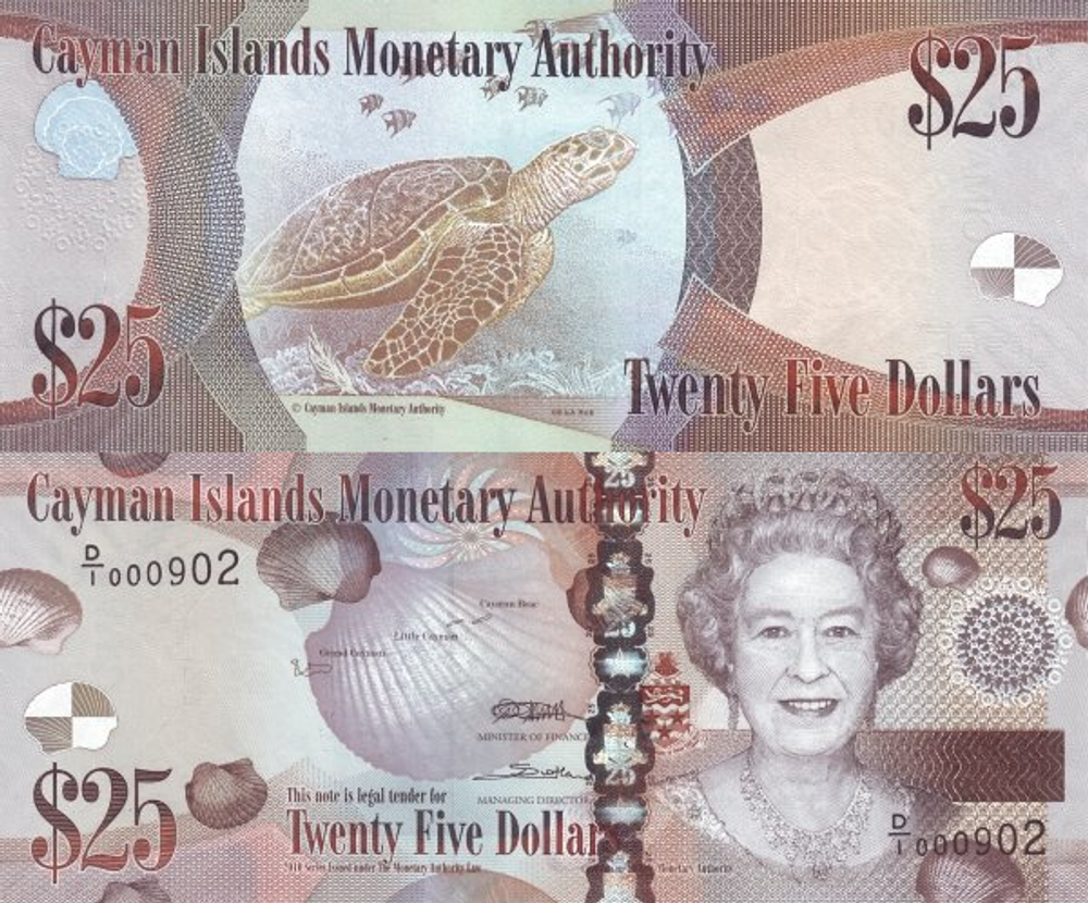 Каймановы Острова 25 долларов 2010-2024 Черепаха UNC