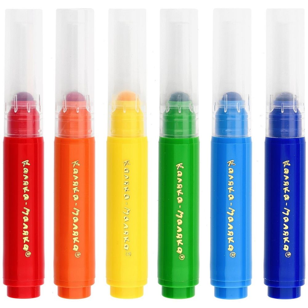 Фломастеры 6 цветов  Каляка-Маляка, утолщённые, суперсмываемые, короткие