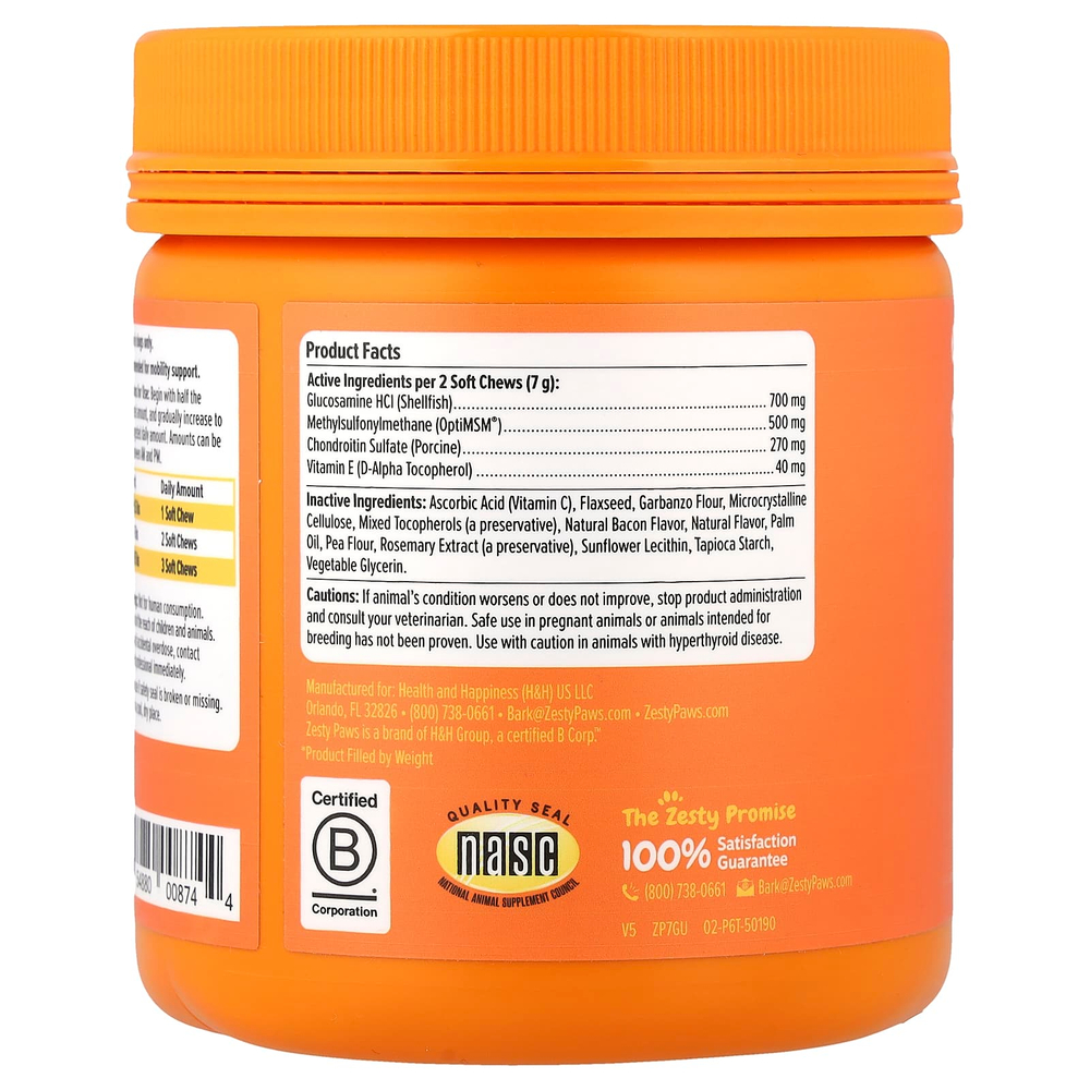 Zesty Paws, Прикусывание бедер и суставов, для собак, для всех возрастов, бекон, 90 жевательных таблеток, 315 г (11,1 унции)