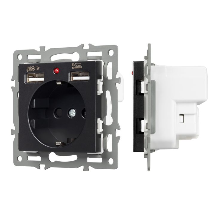 Механизм розетки с USB зарядкой SCT-MUAA-PL-BK (250V, 16A) Arlight 043734