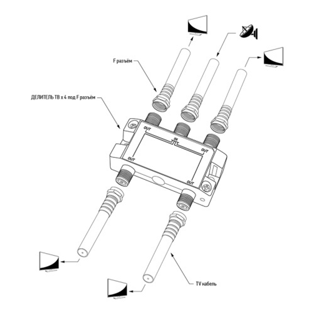 Разветвитель 4TV-F 5-2500 MHz проход питания