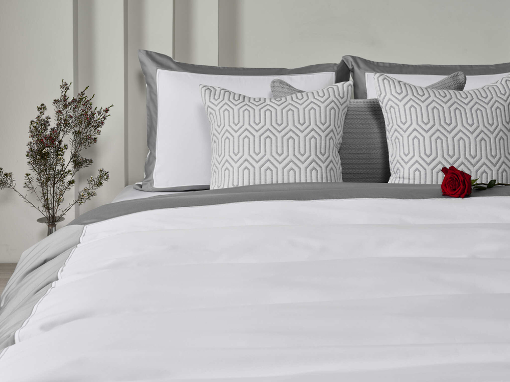 Постельное белье 2 спальное евро Сlaire&Caroll Frame белое с серым