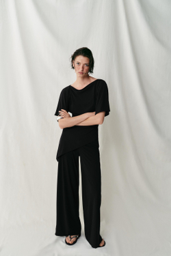 ZARA ДРАПИРОВАННЫЙ ТОП ИЗ КРЕПА, ЧЕРНЫЙ