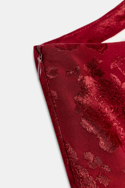ZARA ЖАККАРДОВЫЙ АСИММЕТРИЧНЫЙ ТОП С ПОЯСОМ, БОРДОВЫЙ