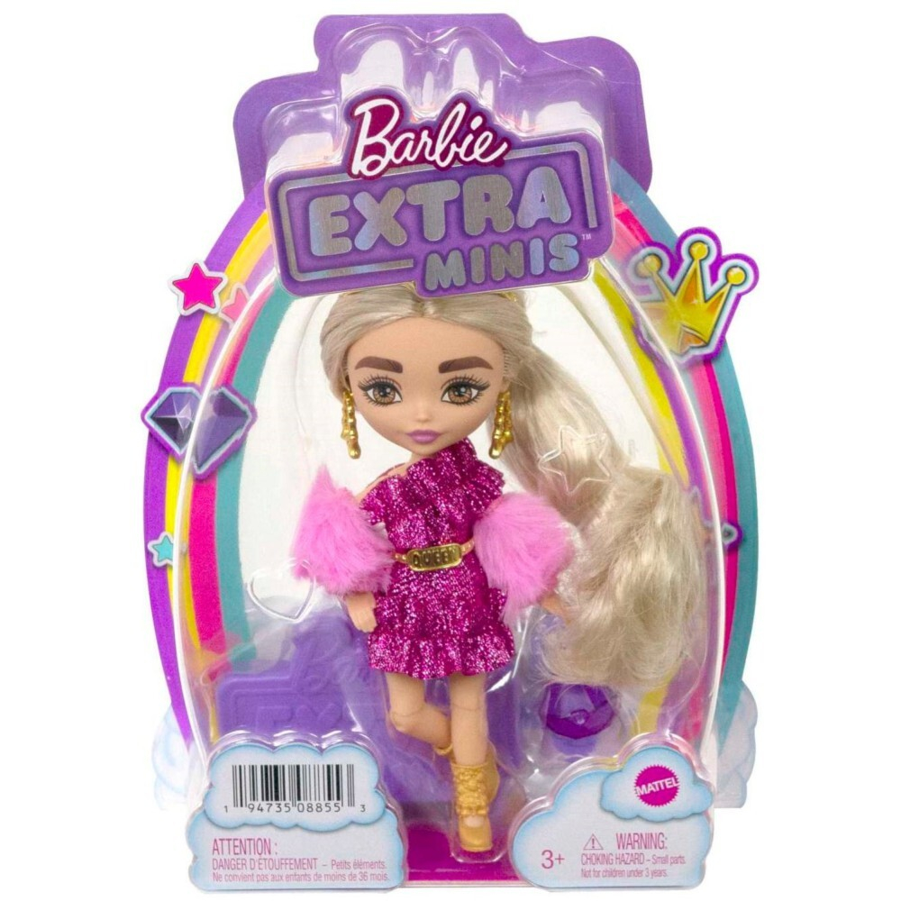 Barbie Extra Minis - Маленькая модная кукла в розовом наряде и короне HJK67 / артикул   HGP62 HJK67  / GTIN 194735088553