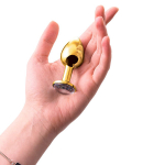 Золотистая маленькая анальная втулка 6см с прозрачным кристаллом ToyFa Metal 712004