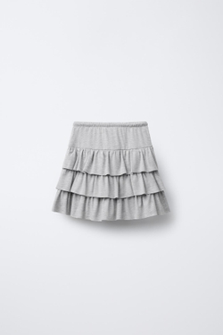 ZARA ЮБКА-ШОРТЫ С ВОЛАНОМ, СЕРЫЙ С МЕЛАНЖЕВЫМ ЭФФЕКТОМ