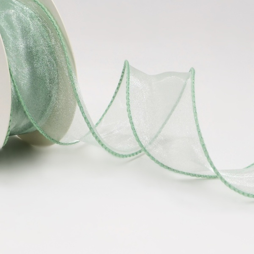Лента 4см х 10м органза бело-зелёный 1 шт