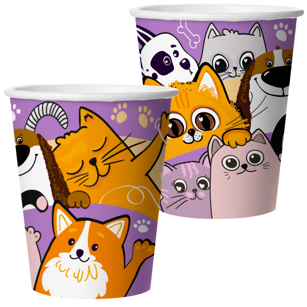 Купить одноразовые стаканы с котами и собаками недорого 6 шт