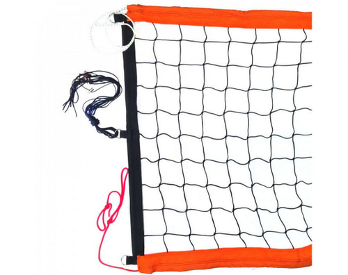 Сетка для пляжного волейбола 8,5х1м,нить3мм,яч.10см,верх,ниж ленты 7,5см.ОРАНЖ.цв,кев.трос, чер