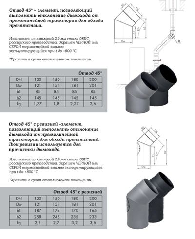 Отвод КПД чёрный 45° D180 мм (сталь 2 мм)