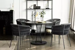 "Диего" обеденная группа на 4 персоны со стульями "Бордо" плетения колос, столешница "серый гранит"