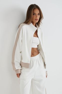 Олимпийка на молнии с лампасами кремового цвета