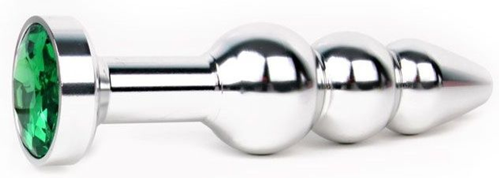 Удлиненная серебристая анальная втулка с зеленым кристаллом - 11,3 см. (Цвет: зеленый)