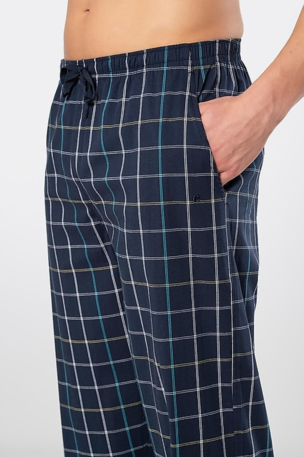 Брюки домашние мужские синий с голубым кр.клетка