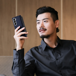 Чехол синего цвета с премиальной искусственной кожи с MagSafe от Dux Ducis для Samsung Galaxy Z Fold 7, серия Bril Series Case (версия с S Pen)