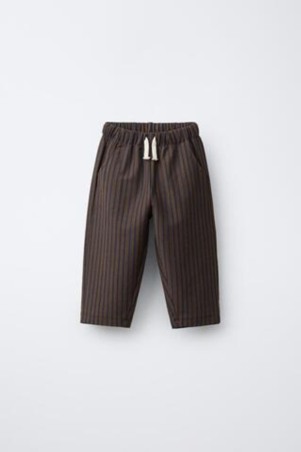 ZARA БРЮКИ BAGGY В ПОЛОСКУ ИЗ РЕЛЬЕФНОЙ ТКАНИ, КОРИЧНЕВЫЙ