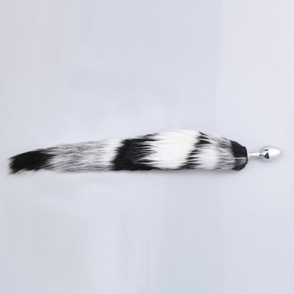 Анальная пробка с хвостом (белый с черным) (Цвет: цвет пробки серебристый, цвет хвоста бело-черный)