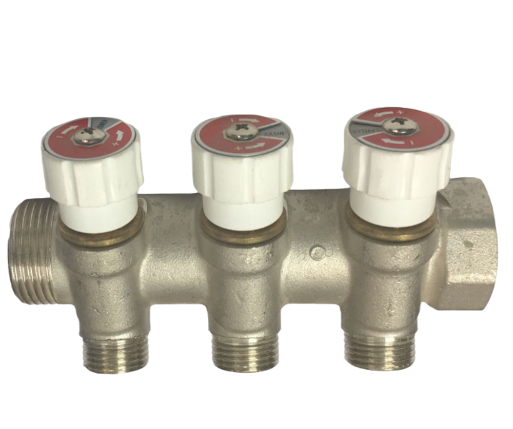 Коллектор TIEMME 1x1/2 н.р.на 3 вых с вентилями