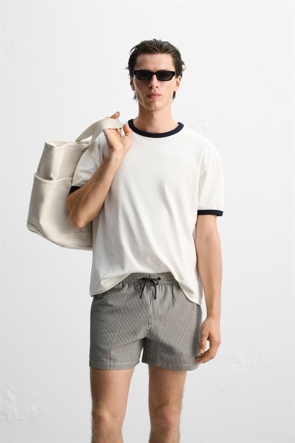 ZARA ПЛАВКИ SEERSUCKER, ЧЕРНЫЙ