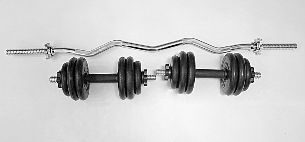 Комплект 2 гантели и гриф w-образный общий вес 35 кг арт1