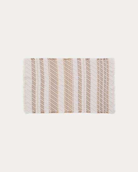 Коврик для ванной Milda из 100% хлопка белого и бежевого цвета с бахромой 50 x 70 см