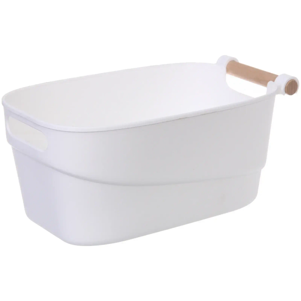 Корзинка для хранения с бамбуковой ручкой «БРАМИНГЕМ», цвет белый, 27*14.5*12см