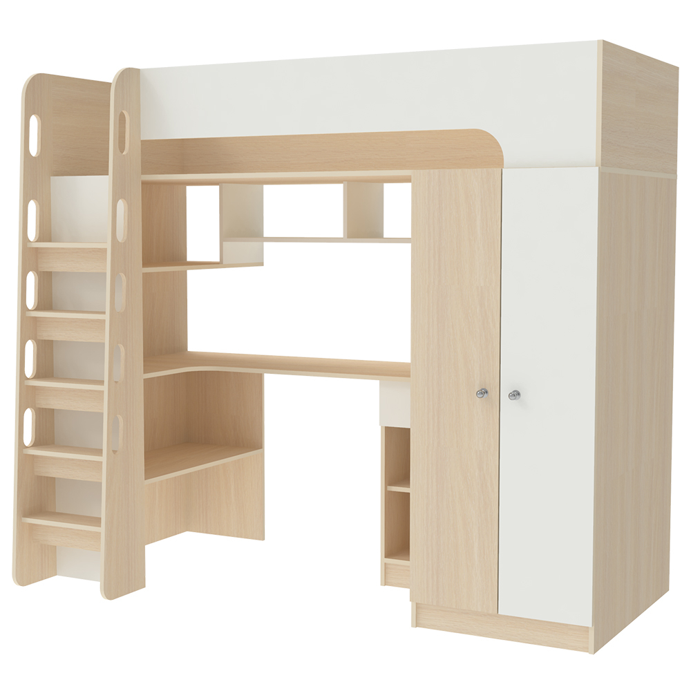 Кровать-чердак КарИВи Астра 10  Дуб Молочный Белый