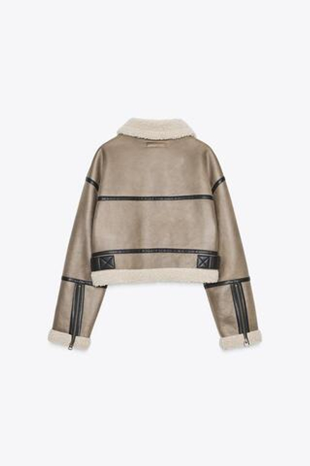 ZARA КОРОТКАЯ КУРТКА-ДУБЛЕНКА, СЕРО-КОРИЧНЕВЫЙ