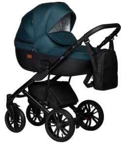 Детская коляска Indigo Mio S 2 в 1 06 черная кожа+изумрудный
