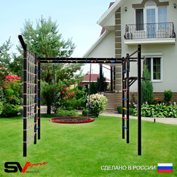 Уличная шведская стенка Sv Sport рукоход с комплектом турник прямой 2шт У5237.1 (Турник/Брусья/Гнездо 100см/Кронш бокс/Сетка)