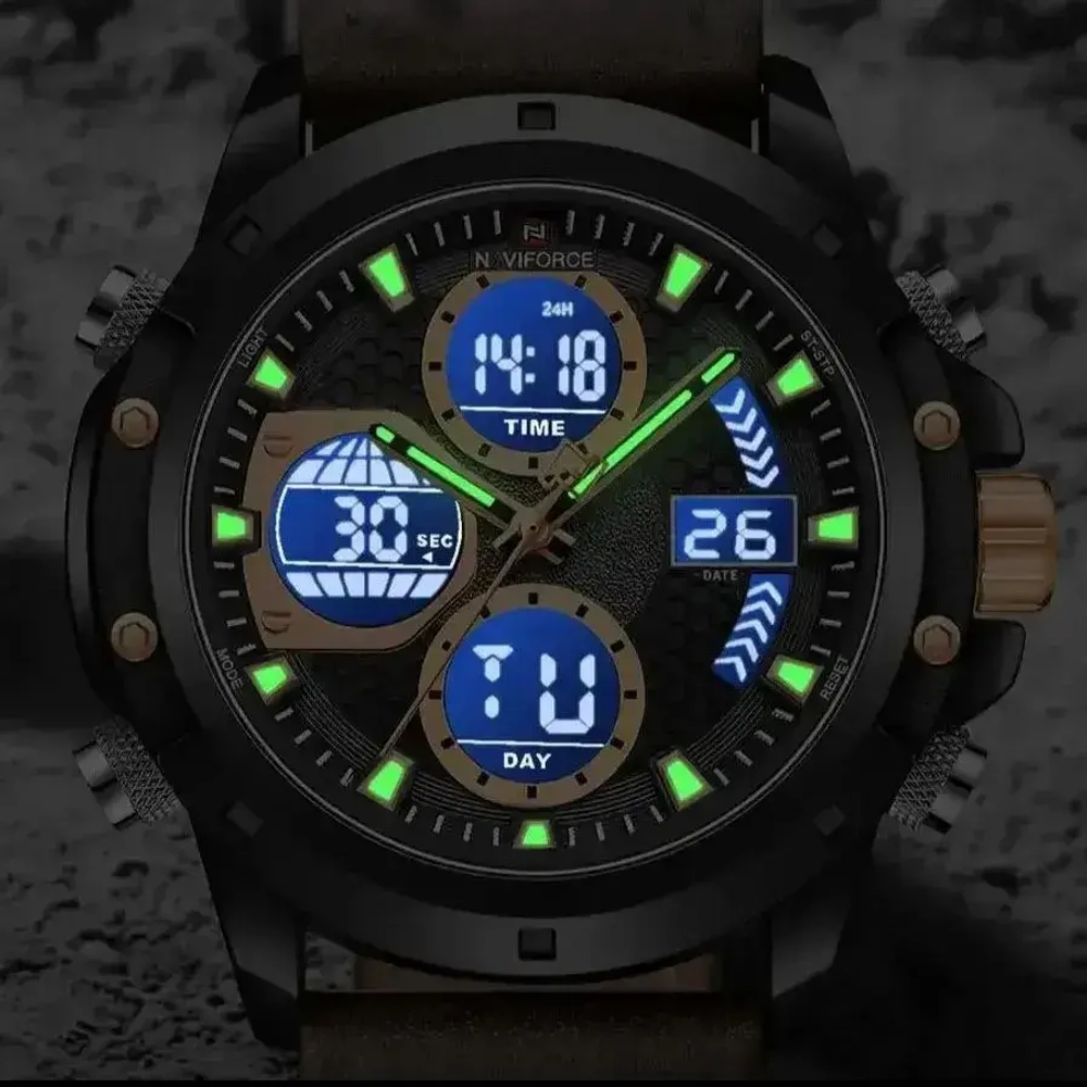 Часы наручные кварцевые NAVIFORCE на силиконовом ремешке, черный/коричневый W8880-01
