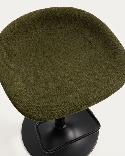 Барный табурет Danua из зеленой синели и матовой черной стали, 68-89 см