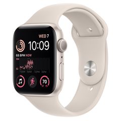 Умные часы Apple Watch Series SE Gen 2 44мм из алюминия цвета «сияющая звезда», спортивный ремешок «сияющая звезда» (M/L 150–200mm)