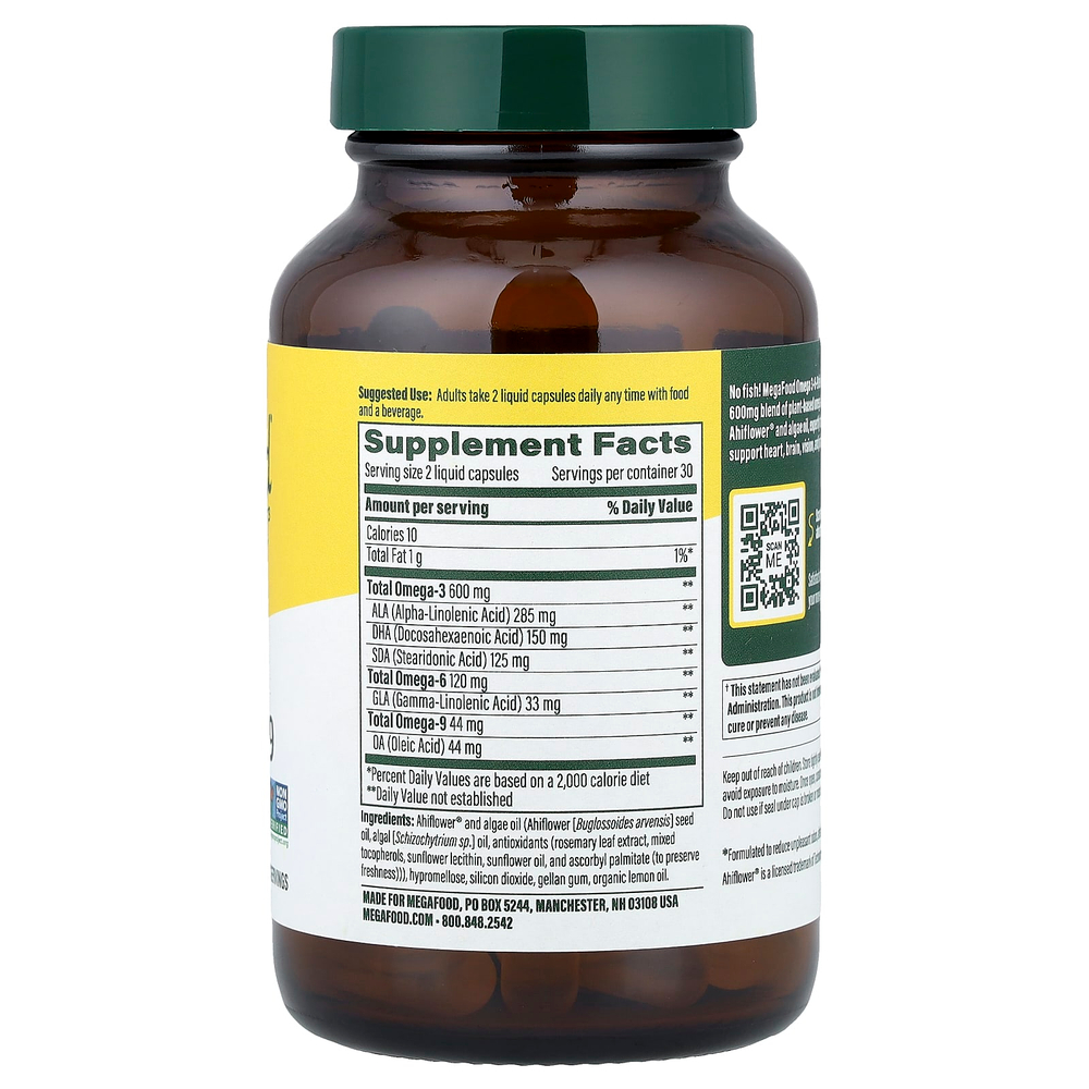 MegaFood, Omega 3-6-9, 60 Vegan Capsules