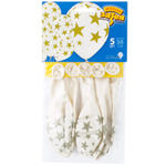 Шар латексный 35см Набор 5шт Звезды (Белый)