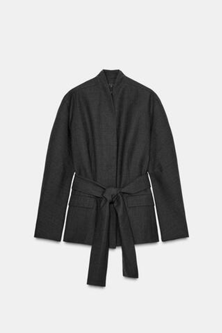 ZARA БЛЕЙЗЕР-КИМОНО ИЗ СМЕСОВОЙ ШЕРСТИ — ZW COLLECTION, ТЕМНО-СЕРЫЙ