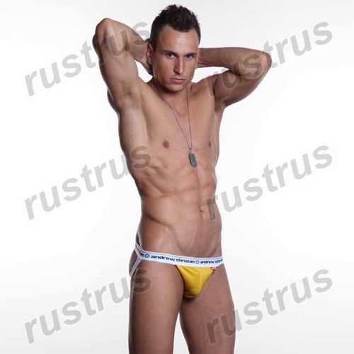 Мужские трусы джоки желтые с белой резинкой Andrew Christian  AC00082