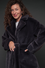 Эко-шуба норка | Английский воротник | Спущенный рукав | Мини | Дарк Тауп